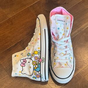 Converse White High-Tops with Hello Kitty and Floral Design